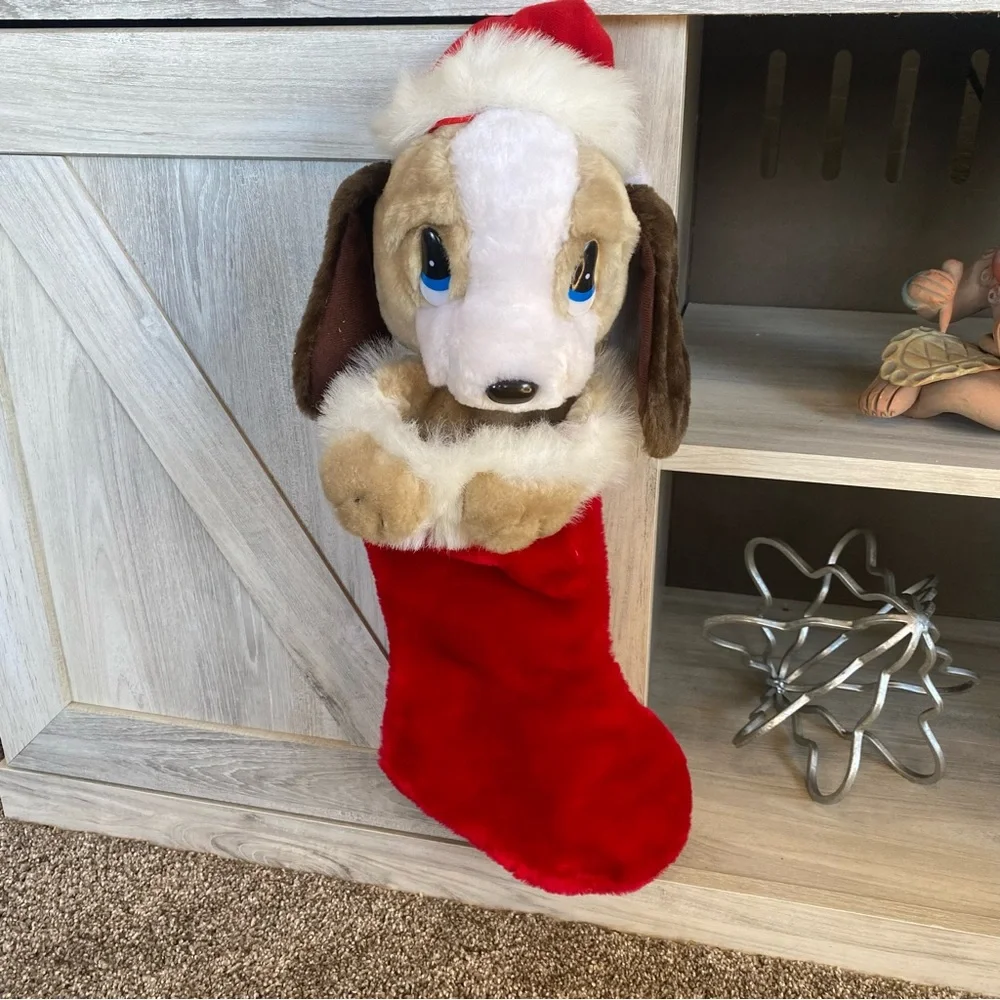 Vintage Sad Sam Dog Plush Christmas Stocking Beautiful Sweet Puppy Holiday Dog
